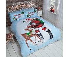 Natale Bambini Babbo Natale e renne Babbo Natale Renna Fiocco di neve copripiumino e 2 federe Set di biancheria da letto matrimoniale, multicolore