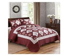 YRRA Estate Trapuntino Queen Size, Reversibile Patchwork Trapuntino con 2 Fodere per Cuscini, per Tutta la Stagione (Set 3 Pezzi),Rosso,220x240cm