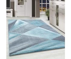 HomebyHome Tappeto Pila Corta Disegno Geometrico Abstratk Soggiorno Morbido Rettangolare Corridori Blu, Colore:Blu, Taglia:200x290 cm