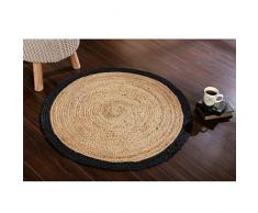 Ripaz - Tappeto rotondo in juta, con bordo nero, per soggiorno, corridoio, 300 x 300 cm, colore: Beige