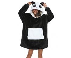 LATH.PIN Coperta da Divano Panda Coperta con Cappuccio Taglie Forti Unisex Caldo Plaid con Maniche Tasca Divertente Felpone