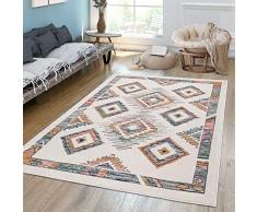 TT Home Tappeto Salotto Pelo Corto Scandi Etnico Motivo Diamante Pastello Moderno, Colore:Multicolore, Dimensione:120x170 cm