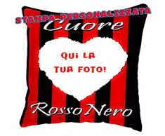 CUSCINO PERSONALIZZATO PERSONALIZZABILE STAMPA FOTO SPORT CALCIO CUORE MILANISTA ROSSO NERO MILAN