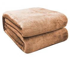 FARFALLAROSSA Coperta Plaid Pile, Coperta Divano 130 x 160 cm Flanella, Coperta Letto Singolo Calore Morbida - Beige