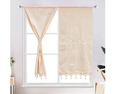 choicehot 1 paio di tende in stile rustico, con nappe, vintage, alluncinetto, stile shabby chic, in lino, da cucina, retrò, beige romantiche decorazione, 2 pezzi altezza 150 x larghezza 70 cm