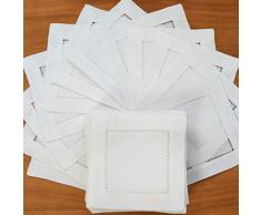Qingb 12Pz Tovaglioli di Lino con Impunture Tovagliolo da Cocktail Tovaglioli di Stoffa da Pranzo in Stoffa Naturale Tovaglioli di Stoffa con Impunture, Bianco 20x20 cm
