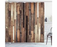ABAKUHAUS di Legno Tenda da Doccia, Old Floor Stile Rustico, Tessuto Set di Decorazioni per Il Bagno con Ganci, per la Vasca da Bagno, 175 cm x 200 cm, Marrone