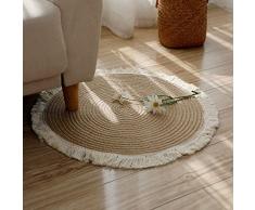 LLXXYY Tappetino Rotondo in Tessuto di Juta Tappetino per Tavolino da caffè Semplice Retro Nappa Soggiorno Camera da Letto Area dingresso Tappetino da caffè,100 * 100