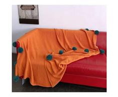 WEN Pompoms Fringe Decorativo in Cotone 100% Strutturato Knit della Coperta del tiro, Molle Eccellente Coperta Accogliente allUncinetto Arancione