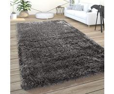 Paco Home Tappeto a Pelo Alto per Soggiorno Shaggy Tinta Unita Morbido e soffice, Moderno Grigio Scuro, Dimensione:160x220 cm