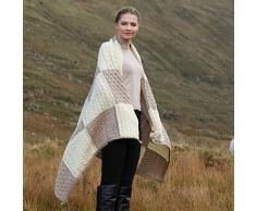 Aran Woollen Mills Coperta Irlandese 100% Lana Merino Patchwork Intarsiato (42 x 66 Inches) (Vimini/Bianco)