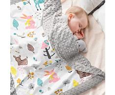 Y-home Copertina Neonato Morbida Cotone Organico, Copertina Neonato Cotone In Pile Polare Comfort 70x105cm, Copertina Neonato Estiva Grigia A Due Lati Per Bambino E Bambina