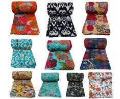 Indiano classico motivo floreale casa arredamento kantha reverssible copriletto, indiano a mano in cotone Kantha trapunta copriletto, motivo floreale, frutta indiano kantha quilt, Patch lavoro trapunta, cotone Quilt, Regina Kantha