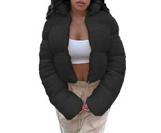 PANGHUBO Pile Invernale Da Lavoro Cappotto da donna Cappotto da pane Tinta unita Colletto in piedi Giacca a maniche lunghe in lana a cerchio in felpa calda Trapuntino Leggero (Black, L)