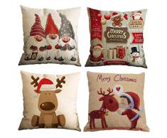 Yidaxing Natale Federa per Cuscini Cotone Biancheria 4 Pack Buon Natale Babbo Alce per divani Decorativo Biancheria Cuscino copricuscini Divano Caso Federa(45x45cm)