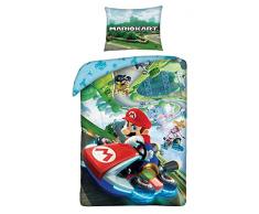 Biancheria da letto per bambini, set da 2 pezzi, motivo Super Mario Go-Kart, 140 x 200 cm + 1 federa 100% cotone Öko-Tex