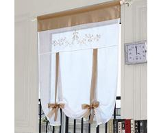 SIMPVALE 1 Pezzi Tenda Voile Sheer Tendina Parasole - Ricamo Tie up Tulle Tende Pannelli per Camera da Letto Studio Bagno Cucina, 80x100cm, Marrone Chiaro