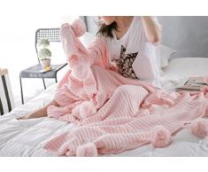 Icegrey Coperta Plaid con Pompon Fatto A Mano A Maglia TV Copriletto per Letto Divano Letto Rosa 150x200 CM