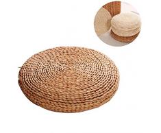 Morbuy Cuscino Seduta in Paglia da Terra Rotondo Tatami, Naturale Intrecciato Handcrafted Pavimento Pouf Seduta Meditazione Tappetino Interno ed Decorazione Domestica (15.7”/ 40cm, Cañas)