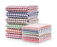 YEAJION Set Asciugapiatti e Strofinacci da Cucina, Set di 12 Asciugapiatti nel Cotone Sfuso, 69 x 38 cm e 30 x 30 cm Ogni Set di 6, Asciugapiatti per Lavare I Piatti Strofinacci