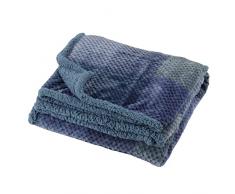 Baroni Home Coperta di Pile, Plaid Invernale Morbido per letto e divano, Coperta Singola, Colore Blu, 130x160 cm