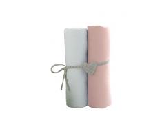babyCalin - Set 2 lenzuola con angoli Bianco/Rosa 60x120x15 cm