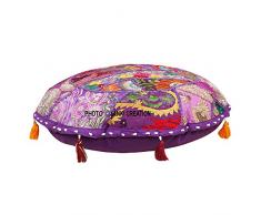 Rotonda cotone pavimento cuscino vintage ricamato patchwork copertura del cuscino, gypsy pouf pouf indiano da 53,3 cm, 53,3 cm Boemia vintage ricamato pouf
