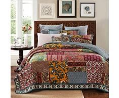 Trapuntato Copriletto Patchwork Shabby Chic Red Coverlet 100% cotone Duvet della trapunta coperta singolo Letto matrimoniale 178x228cm con 1 federe 51x70cm,259x269cm