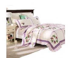 Wzz Copriletto Matrimoniale Patchwork Copriletto Trapunta Set 3 Pz Copriletto di Cotone Fatta A Mano Coperta Applique Coverlet,86 * 94(220 * 240CM)