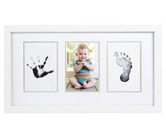 Elegante Cornice da Tavolo in Legno con Spazio per la Foto e lImpronta della Manina o del Piedino del Bimbo, è Perfetta per Decorare la Cameretta del Bambino o Come Idea Regalo, Bianco