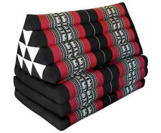 Wilai GmbH Cuscino triangulo Tailandese, con Materasso 3 Pieghe XXL, Fabbricato en Tailandia, Fabbricato in Thailandia, Nero/Rosso con Elefanti (81618)