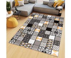 TAPISO Maya Tappeto Salotto Moderno Soggiorno Grigio Giallo Marocchino Orientale Geometrico A Quadretti A Pelo Corto 160 x 230 cm