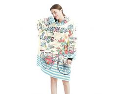 Coperta indossabile con cappuccio vintage retrò bicicletta floreale farfalla uccelli oversize con cappuccio da donna, felpa comoda, Multicolor, Taglia unica