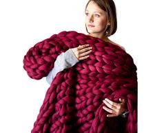 XZSBDXHH Coperta a Maglia Grossa in Lana Lavorata a Mano Coperta Calda e Accogliente Fatta a Mano allUncinetto per Divano Yoga Grande e Morbida Letto Sedia per Animali Domestici (B 100x120cm)
