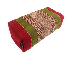 Cuscino di sostegno Thai Kapok tradizionale per meditazione e yoga, 35 x 15 cm, Green, Burgundy