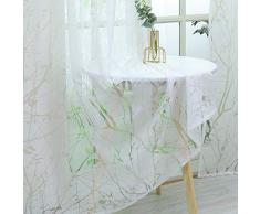 Delien Tenda in voile con motivo a rami, trasparente, con fettuccia arricciata, per soggiorno, 140 x 145 cm, colore bianco, 1 pezzo