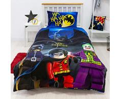 Character World LEGO LG9CLGDS001UK1 - Set copripiumino singolo ufficiale Batman DC | design supereroi | Set di biancheria da letto reversibile per ragazzi e bambini e adolescenti, colore: blu