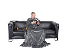 WOLTU TV Coperta con Maniche e Tasca per Divano Soggiono Coperta Calda in Microfibra Poliestere Grigio 150x180 cm BWK5008gr