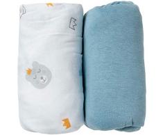 babyCalin Set di 2 lenzuola con angoli, 60x120 cm, Azzurro e Orsetto