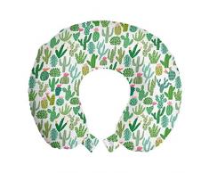 ABAKUHAUS Cactus Cuscino da Viaggio, Messicano a tema Cactus Piante, Accessorio in Schiuma di Memoria per Viaggio, 30 cm x 30 cm, Bianco e Seafoam