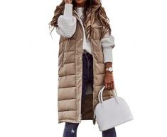 Fairnull Gilet Donna Invernale con Cappuccio Imbottito Trapuntino Termico Taglia Forte Lungo Slim-Fit Solid Giacca Piumino Giubbotto con Zip