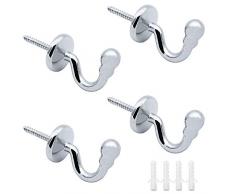 SPTwj - Confezione da 4 Ganci fermatenda con estremità sferica a U, in Lega di Zinco, Resistenti per Tende, fermatenda, fermatenda con Corda, Ganci per Porte e pareti, Colore: Argento