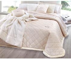 gff Copriletto Trapuntino Matrimonialein in Raso di puro Cotone e bordo in Eco Pelliccia + 2 Federe in Eco Pelliccia Trapuntino Matrimoniale Leggero 270x270 cm