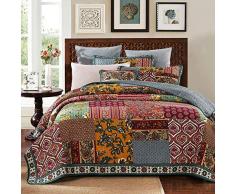 Copriletti Matrimoniale In Cotone Copriletto Trapuntato Di Alta Qualità Patchwork Fatto A Mano Bedspread Con 2 Federe 50X70Cm Trapunta Estiva Fresca Stampata Lavabile In Lavatrice,260X270CM