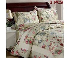 Set 3 Pezzi Patchwork Copriletto Trapuntato Matrimoniale 230x250 Centimetri Con 2 Federe 50x70 Centimetri Trapunta In Cotone Bed Cover,B-230X250+50X70X2