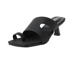 Sandali da donna per donna moda donna tinta unita cuoio copertura cava punta sottile tacco alto sandali cuscino piedi sandali per le donne, Nero , 39 EU