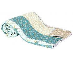 1001 Wohntraum T211 Quilt I Japan Fiori, Plaid Copriletto, Coperta Patchwork casa di Campagna, barock Blau, 230 x 250 cm