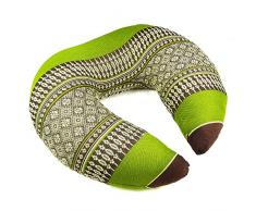 Kapok cuscino Thai cuscino a forma di cuscino cervicale/collo/cuscino da viaggio in verde marrone con fiori modello – mythai Massage – Realizzato a mano in Thailandia