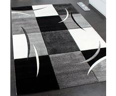 Paco Home Tappeto di Design Orlo Modello A Quadri nei Colori Bianco Nero Grigio, Dimensione:120x170 cm