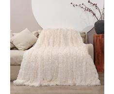KANKAEU Coperta 130x160 cm, Coperta Pelliccia Morbida e Soffice, Plaid Decorative per Divano e Letti, Coperta Pile Calda e Accogliente, Plaid Matrimoniale, Plaid Divano, Copriletti, Colore Crema